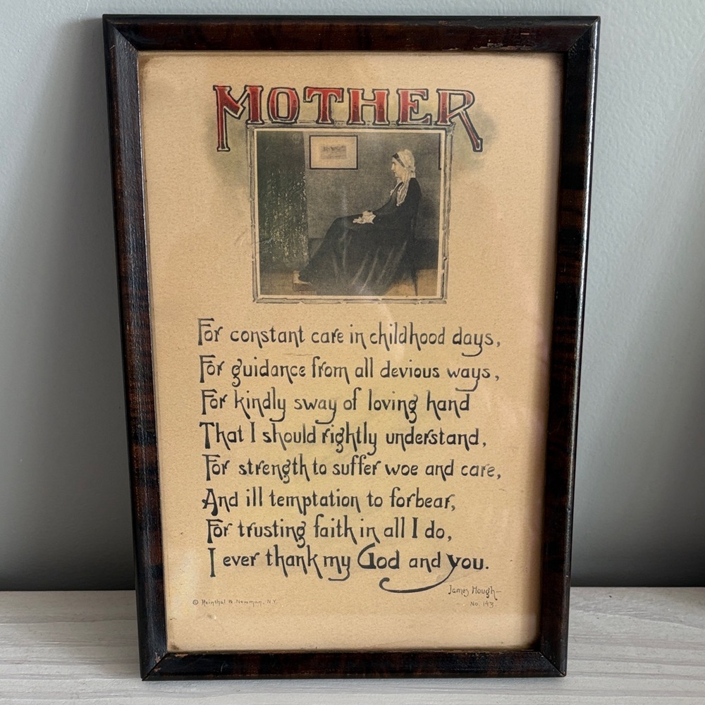 Vintage "Mother" Motto Poem 1920-30s Period with Wood Frame